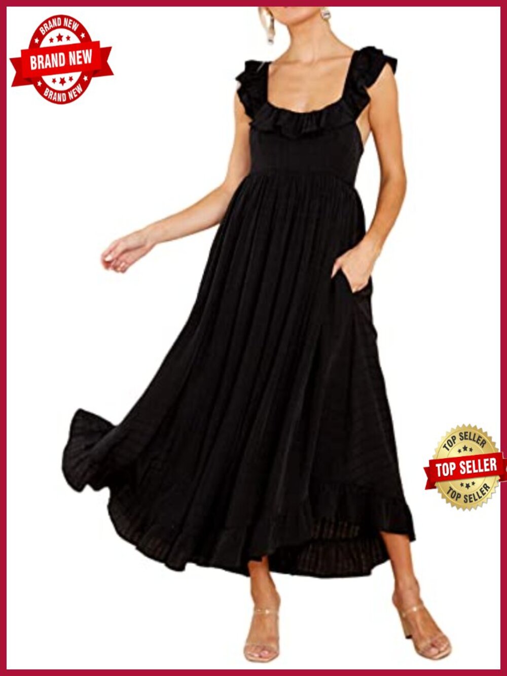 Sleeveless Square Neck Midi Dress A-Line Backless Summer Boho